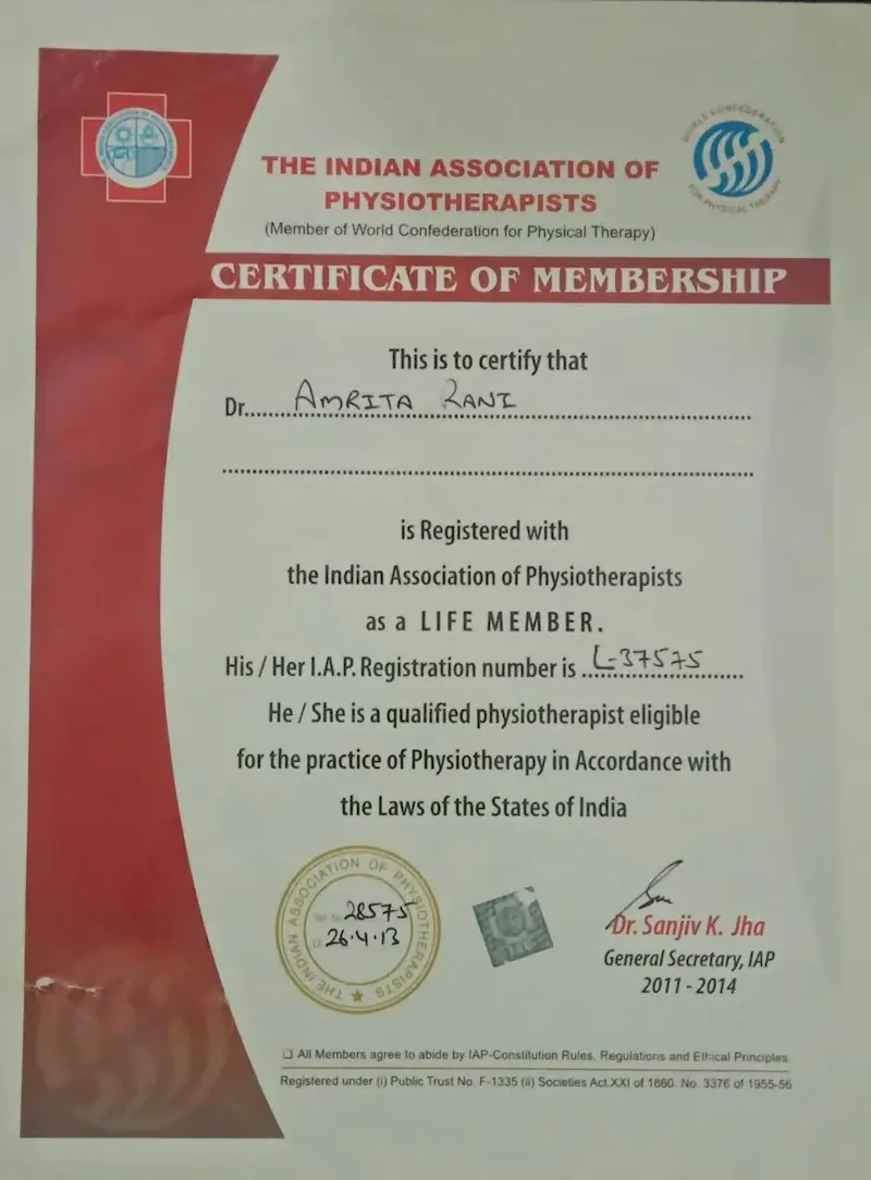 Dr. Amrita Rani professional certificate 1