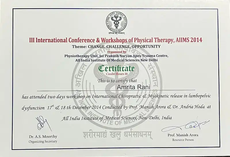 Dr. Amrita Rani professional certificate 3