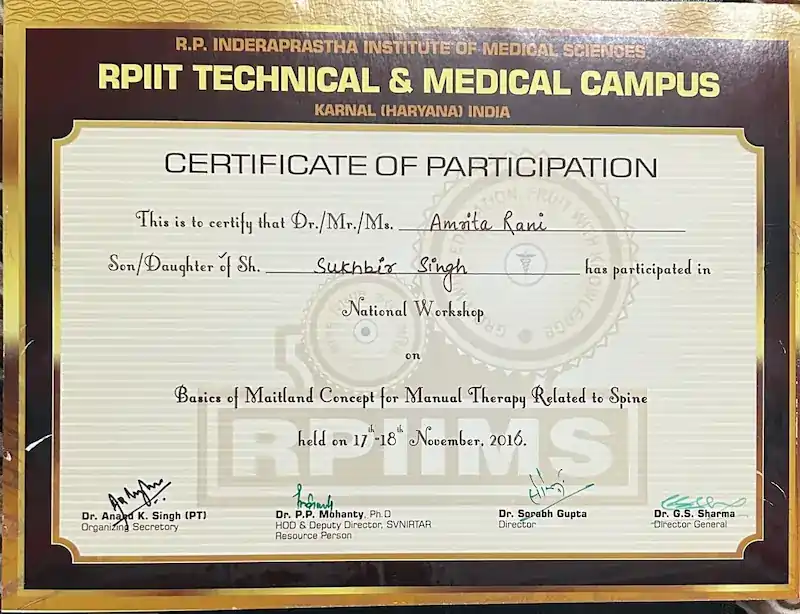 Dr. Amrita Rani professional certificate 8